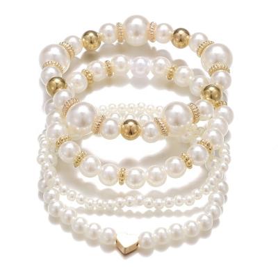 China Europe and America TRENDY lover fashion pearl bracelet set personality fashion jewelry ins pieces 4 set women's bracelet for sale