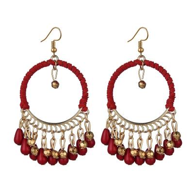 China Vintage DIY Temperament Hand - Woven Round Earrings Bohemian Vintage Drop Tassel Earrings for sale