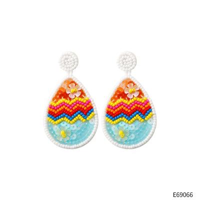 China Vintage DIY Easter Egg Earrings Sequin Rice Bead Handwoven Earrings For Female for sale