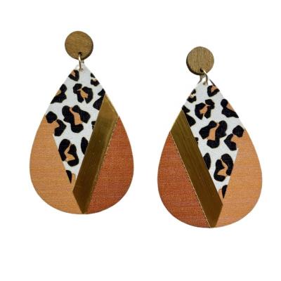 China Handmade Vintage Water Drop Leopard Earrings Fashion Jewelry Earrings Vintage Wooden Studs for sale