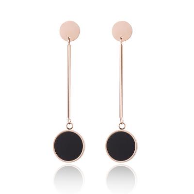 China Trendy new hot creative long stud female fashion round titanium steel earrings rose gold trend earrings for sale