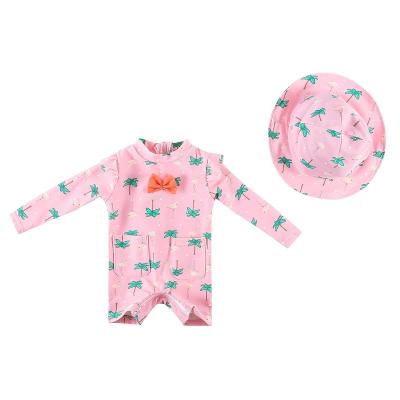 China 2023 New Baby Swimwear One Piece Swimwear QUICK DRY UPF 50+ Long Sleeve Swimsuit With Sun Hat for sale