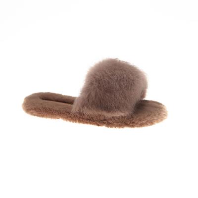 China Fashion Trend Fur Slippers Soft Fur Home Real Slips Bedroom Shoes With Fashionable Ladies Women's Fluffy Flats for sale