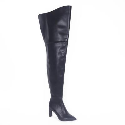 China Long Anti-Smell Boots Black Customized Pointed Toe Deaigner Women Thigh High Shoes Large Size Black Heeled Boots for sale