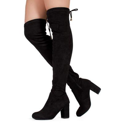 China Anti-Smell Women Over The Knee Block Chunky Heel A171c Stretch Thigh High Boots for sale