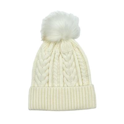 China COMMON Wholesale Winter Crochet White Slapped Ribbed Adult Knitted Beanie Hats With Pom Pom for sale