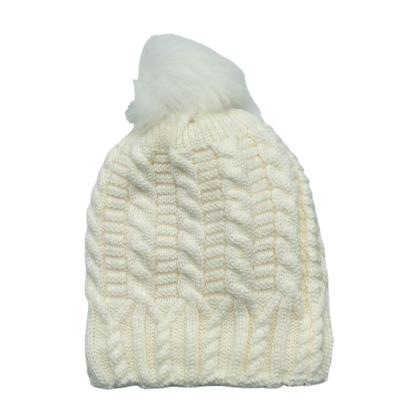 China New COMMON Winter Warm Fleece Striping Crochet Ribbed Adult Knitted Beanie Hats With Pom Pom for sale