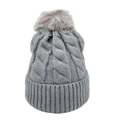 China COMMON Custom Winter Gray Metallic Shiny Slapped Ribbed Crochet Men Knitted Beanie Hats With Pom Pom for sale