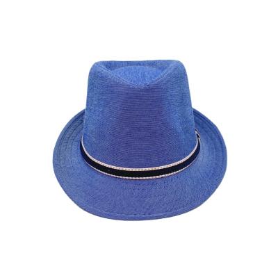 China Fashion Blue Cotton Jazz Cap\Comfortable Unisex Plain Spring Fashion\Durable Summer With Band Fedora Hats For Men for sale