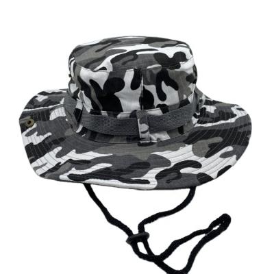 China Fashion Cool Camouflage\Comfortable\Durable Sun Protection Printed Bucket Hat Fisherman Hats Boonie With Outdoor Customized String for sale