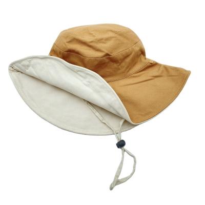 China Fashion beige double\new hot sale comfortable\durable layed simple canvas women Sun hat bucks hat bucket hats for sale