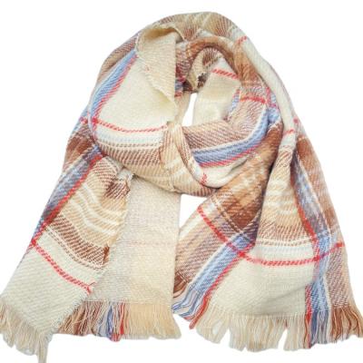 China Fashion Winter Checked Scarf Woven Cashmere Heavy Brushed Custom Long Scarf With Fringes Snood Women Shawl for sale