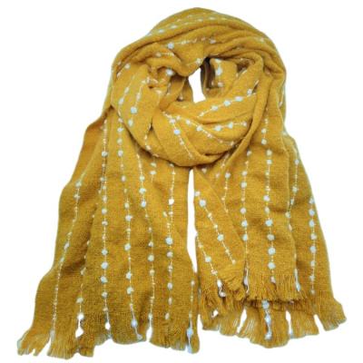 China Wholesale Fashion Stripe Yellow Woven Chat Scarf Jacquard Cashmere Long Brushed Scarf With Fringes Women Shawl for sale