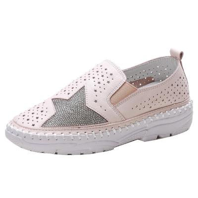 China Lightweight High Quality Leather Rhinestone Star Bling Bling Women Slip On Flats Shoes for sale