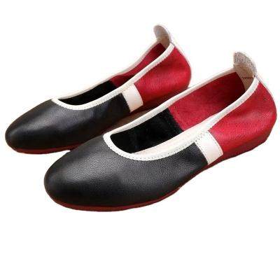 China Large Size Toe Leather Round Mouth Women Soft Sole Casual Top Layer Women's Ballet Flats Ballet Flats for sale