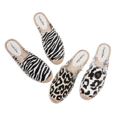 China Women Unique Flat Sports Shoes Deodorization Leopard Jute Mules Slippers Elegant Espadrilles for sale