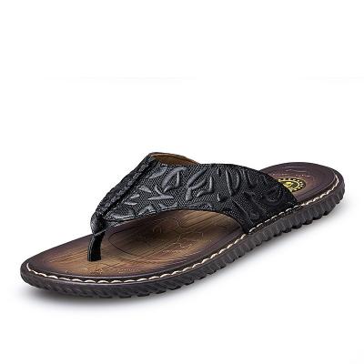 China 2021 New Arrival Fashion Trend Genuine Leather Men's Flip Flop Slippers Beach Sandals For Men's Outdoor Slippers for sale