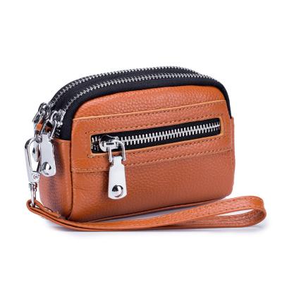 China Mini small purse coin bag ladies multifunctional clutch bag real cowhide anti-theft large capacity double zipper for sale