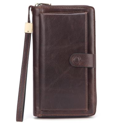 China Genuine Leather Anti-theft Vintage Men's Long Wallet Multifunctional Cell Phone Purse Wallet Organizer for Men for sale