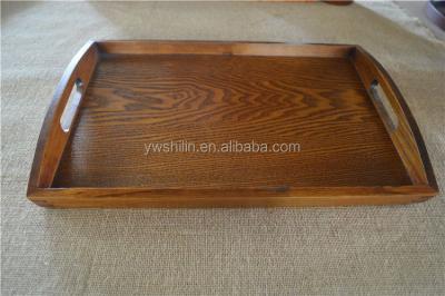 China Viable Antique Rectangle Wooden Tray With Handle / Antique Wooden Serving Tray With Handles for sale