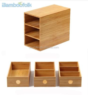 China New design 100%handmake sustainable bamboo storage boxes with 3 drawer for desk for sale