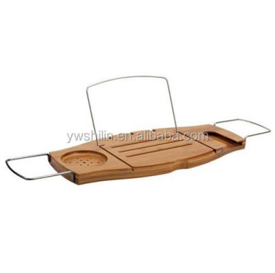 China Modern Design Sustainable Bamboo Extendable Bath Rack With Stainless Steel for sale