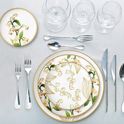 China Sustainable Flower Pattern Dinnerware Set Luxury Dishes Ceramic Dinnerware Dinner Plate for sale