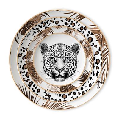 China New Design Jungle Animals Viable Bone China Ceramic Fine Dinnerware Ceramic Dinner Dishes for sale