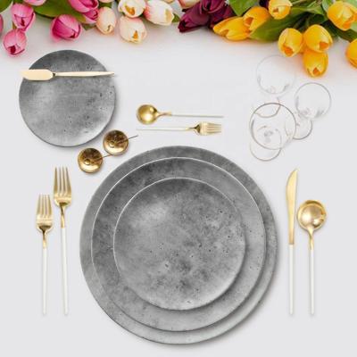 China Gray tableware wedding hotel restaurant dinner plate viable set concrete tableware ceramic wedding cheap price for sale