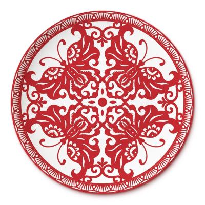 China Bone China Charger Dish Decorating Dishes Bone China Red Paper Cut Dinner Set for sale