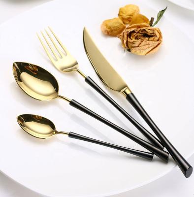 China Viable Gold Cutlery Set 304 Stainless Steel Flatware Set Handle Knife Spoon And Fork Cutlery Set Black for sale