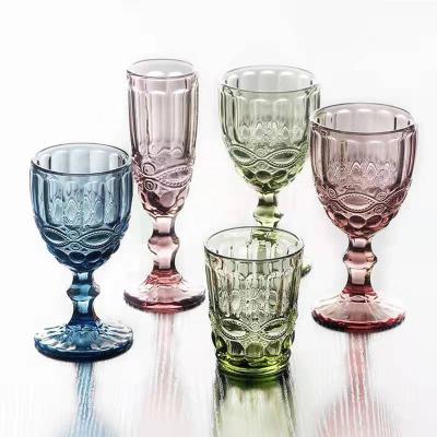 China Viable Wholesale Hot Selling Blue Rose Diamond Drinking Wedding Amber Color Custom Wine Colored Glass Cups for sale