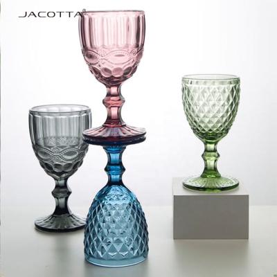 China 2020 Best Selling Products USA Colored Single Embossed Wine Glass Vintage Glass Goblets Glassware for sale