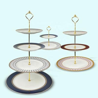 China Viable Wholesale Round 3 Tier Bone China Wedding Tray Decorative Cake Tools Ceramic Cake Serving Rack for sale