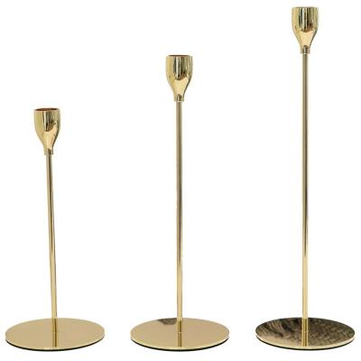 China European Home Decor Metal Set Custom Tall Gold 3 Stick Candle Holder Tall Rustic Wedding Decor For Wedding for sale