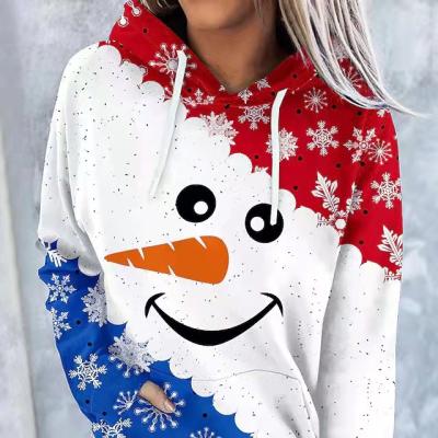 China New Autumn Women's Day Sweater Anti-Wrinkle Long Sleeve Hoodie Print Snowman Oversized Warm Cold Windproof Women's Long Sleeve Hoodie for sale