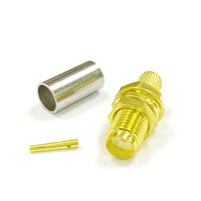 China Straight SMA Bulkhead RF Female Connector For LMR195/RG400/RG142/RG58 Cable Crimp Straight Connector SMA Brass 50 Ohms for sale