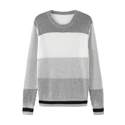 China Wholesale Anti-wrinkle Acrylic Cotton Striped Rib Knit Crew Neck Knitwear Men Sweater Pullover for sale