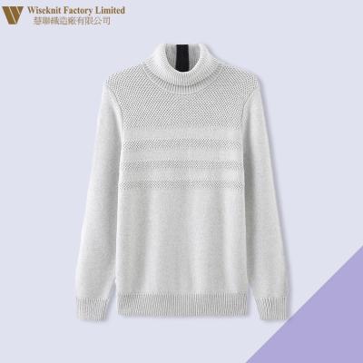 China Latest Anti-Wrinkle Dark/Light Gray Color Cable Knit Pattern Long Sleeve Custom Fit Turtle Neck Sweater For Men for sale