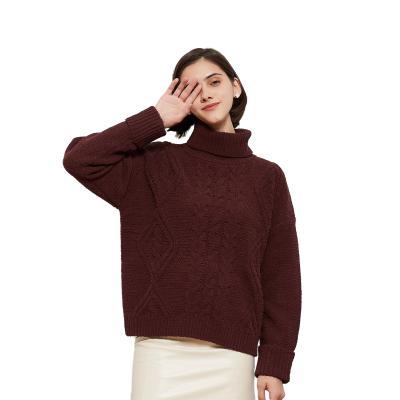 China Custom Anti-wrinkle Wiseknit Woman Winter Knit Turtle Neck Tops Ladies Sweater for sale