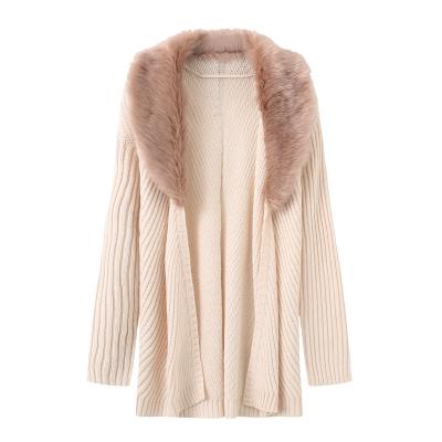 China Hot Sale Fashion Anti-Wrinkle Cardigan Turn-Down Collar Style 100% Acrylic Sweater With Detachable Fur Collar for sale