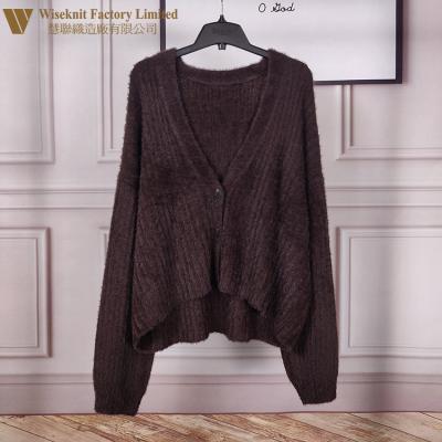 China Anti-wrinkle women ladies cardigan sweater fashion cable pullover autumn short deep V-neck knitted winter corn stitch for sale