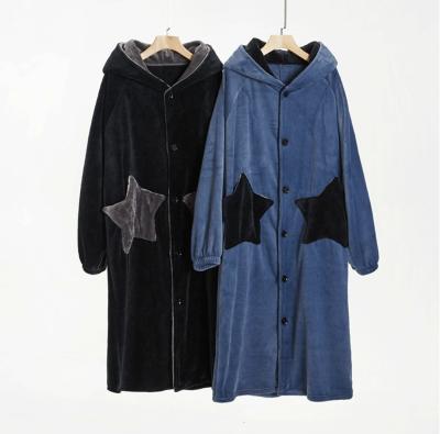 China 2021 Hot Sale New Design Flannel Fleece Thermal Thicken Long Pattern Night-gown Flannel Bathrobe for sale