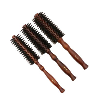 China Waterproof Natural Boar Straightens Anti Static Hair Care Comb Styling Brush Barber Wooden Rolling Tangle Round Hair Brush for sale