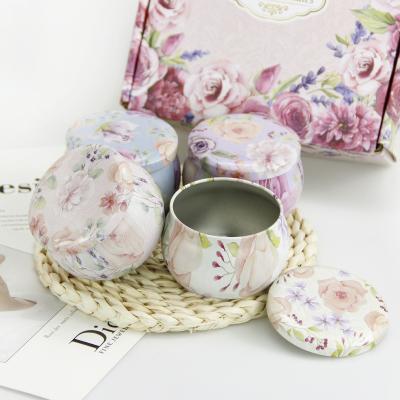 China Recyclable Wholesale Online Flower Designs Printed Seamless Round 4 Ounce Wax Candle Tin Cans Container for sale