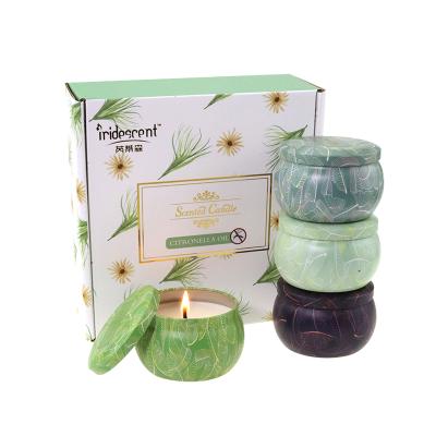 China Home Decoration Gift Color Box Set of 4 4.4 oz Citronella Soy Wax Luxury Scented Metal Tin Custom Packing Scented Candles for sale