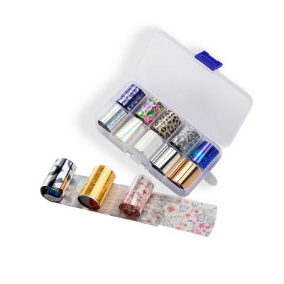 China Wholesale Nail Foil Sticker Nail Art Decorations Manicure Nail Foil Transfer Gel Polish Stickers Easy Apply 10 Types/Set Nails Decals Stickers for sale