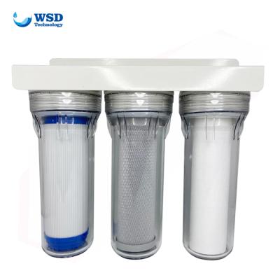 China Hotel NO PLUG/NO TANK/PET HOUSING 3 Stage Activated Carbon Filter Cartridges Filter Water To Filter Clear Color for sale