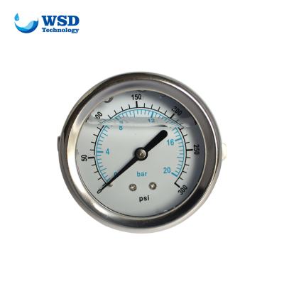 China SS 304 Stainless Steel Case 0-300psi Dual Scale Liquid Filled Pressure Gauge 2.5 Inch For Water Filter for sale