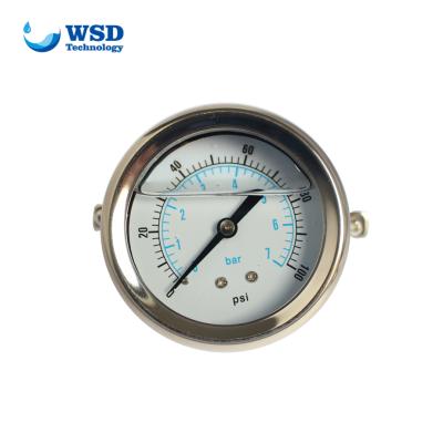 China SS 304 Laser Weld 2.5inch All Stainless Steel Oil Filled Pressure Gauge 1/4 Inch MNPT For RO Membrane System for sale